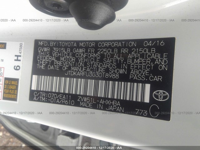 Photo 8 VIN: JTDKARFU3G3018988 - TOYOTA PRIUS 