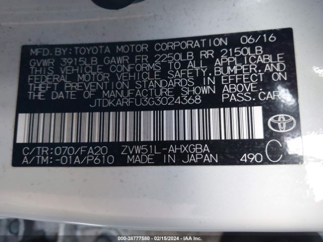 Photo 8 VIN: JTDKARFU3G3024368 - TOYOTA PRIUS 