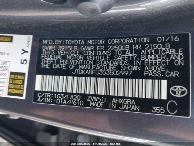 Photo 8 VIN: JTDKARFU3G3502997 - TOYOTA PRIUS 