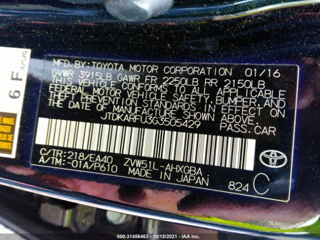 Photo 8 VIN: JTDKARFU3G3505429 - TOYOTA PRIUS 