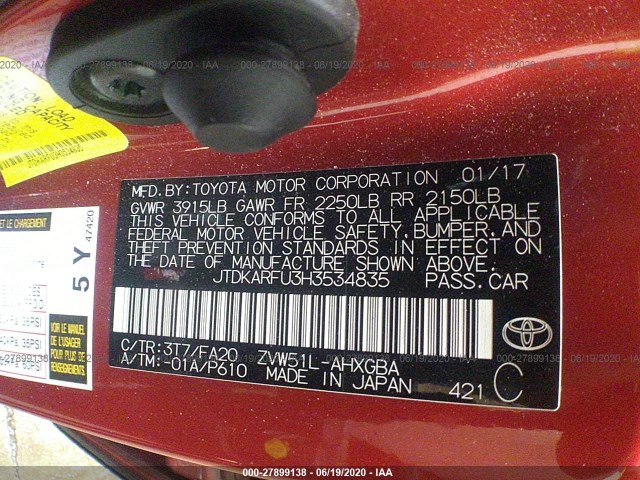 Photo 8 VIN: JTDKARFU3H3534835 - TOYOTA PRIUS 