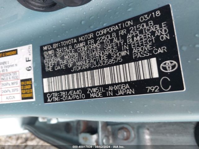 Photo 8 VIN: JTDKARFU3J3058575 - TOYOTA PRIUS 