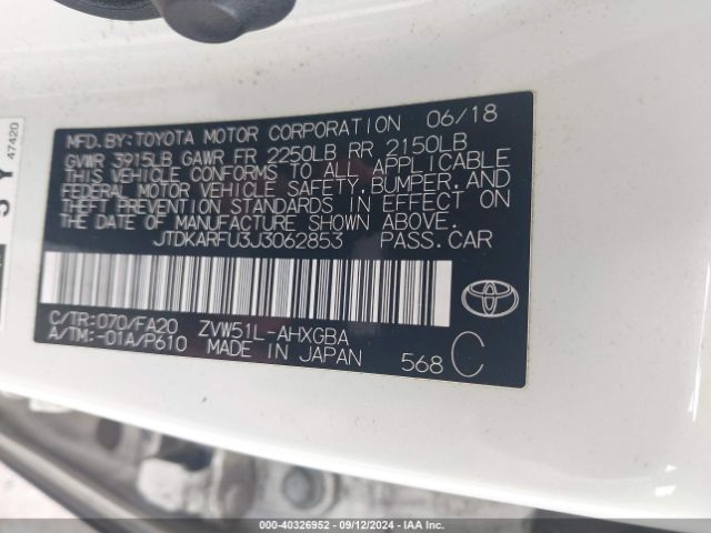 Photo 8 VIN: JTDKARFU3J3062853 - TOYOTA PRIUS 