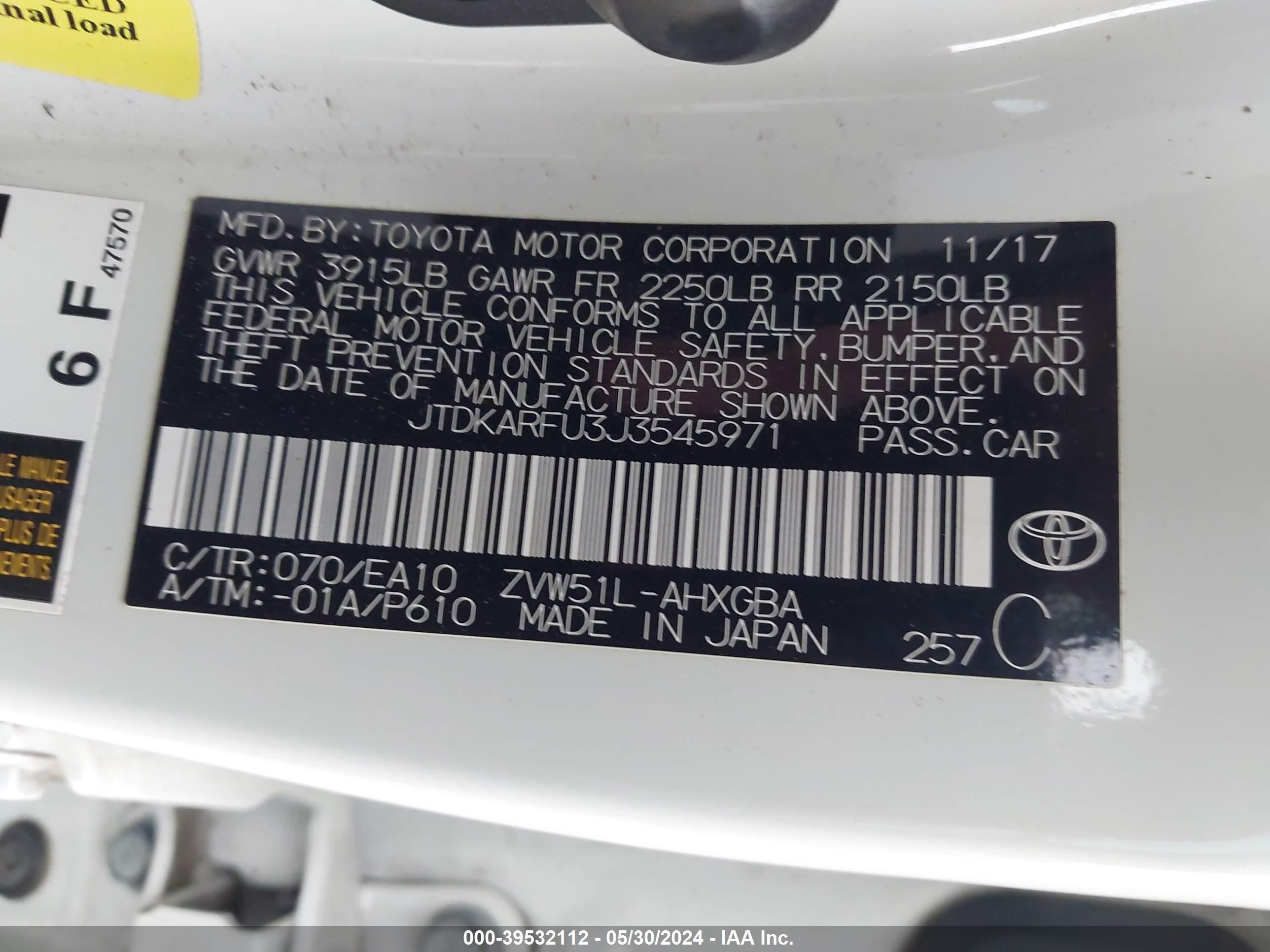 Photo 8 VIN: JTDKARFU3J3545971 - TOYOTA PRIUS 