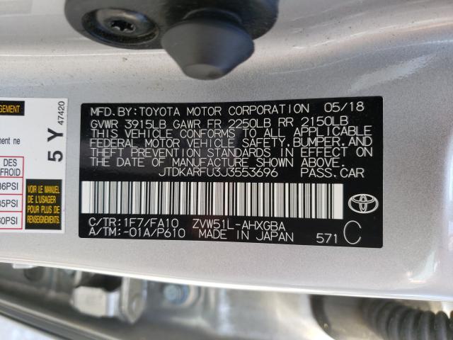 Photo 9 VIN: JTDKARFU3J3553696 - TOYOTA PRIUS 