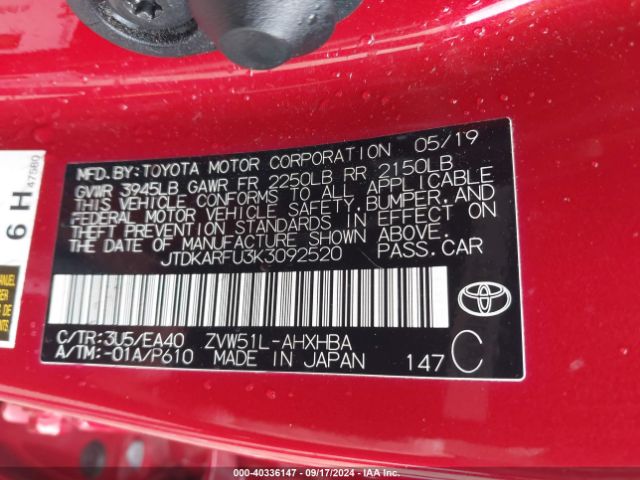 Photo 8 VIN: JTDKARFU3K3092520 - TOYOTA PRIUS 