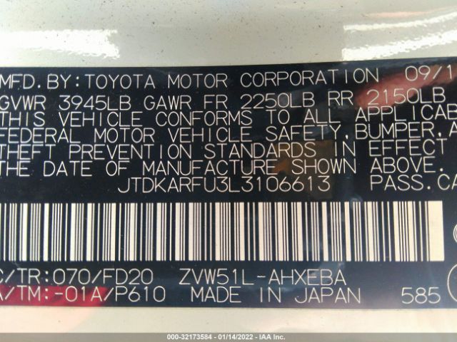 Photo 8 VIN: JTDKARFU3L3106613 - TOYOTA PRIUS 