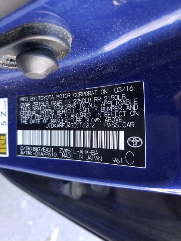 Photo 9 VIN: JTDKARFU4G3513202 - TOYOTA PRIUS 