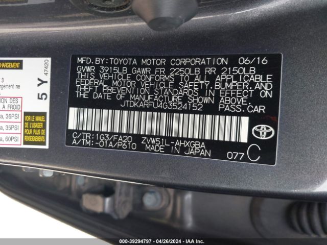 Photo 8 VIN: JTDKARFU4G3524152 - TOYOTA PRIUS 