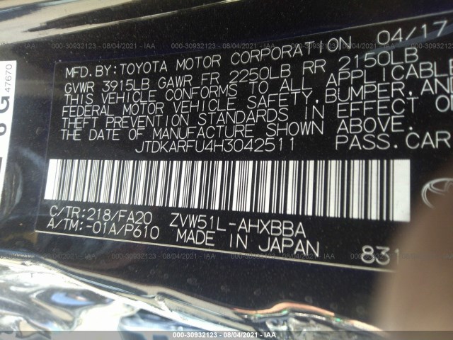 Photo 8 VIN: JTDKARFU4H3042511 - TOYOTA PRIUS 