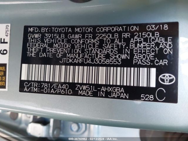 Photo 8 VIN: JTDKARFU4J3058553 - TOYOTA PRIUS 