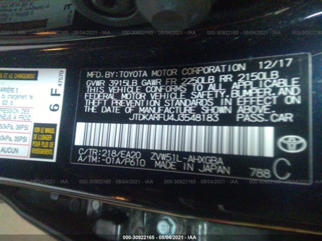 Photo 8 VIN: JTDKARFU4J3548183 - TOYOTA PRIUS 