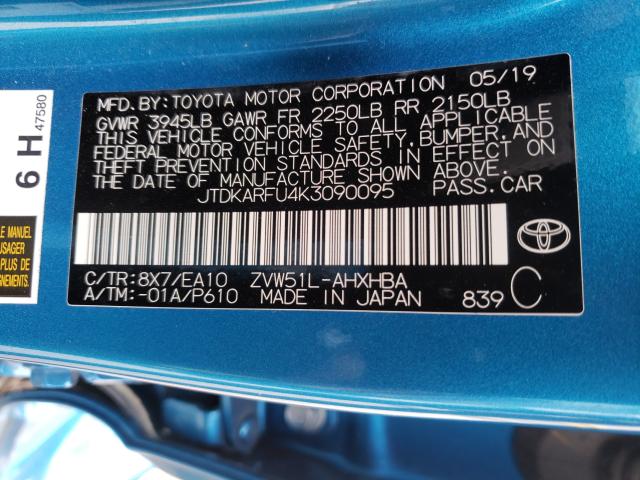 Photo 9 VIN: JTDKARFU4K3090095 - TOYOTA PRIUS 