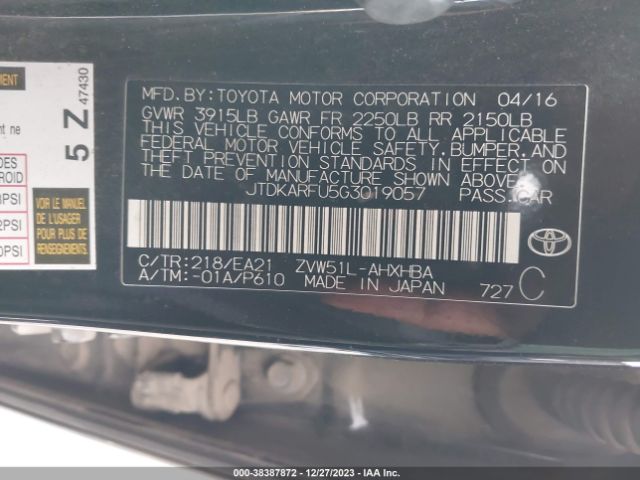 Photo 8 VIN: JTDKARFU5G3019057 - TOYOTA PRIUS 