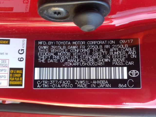 Photo 9 VIN: JTDKARFU5H3052481 - TOYOTA PRIUS 