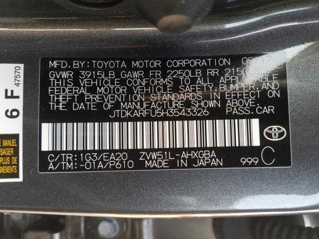 Photo 9 VIN: JTDKARFU5H3543326 - TOYOTA PRIUS 