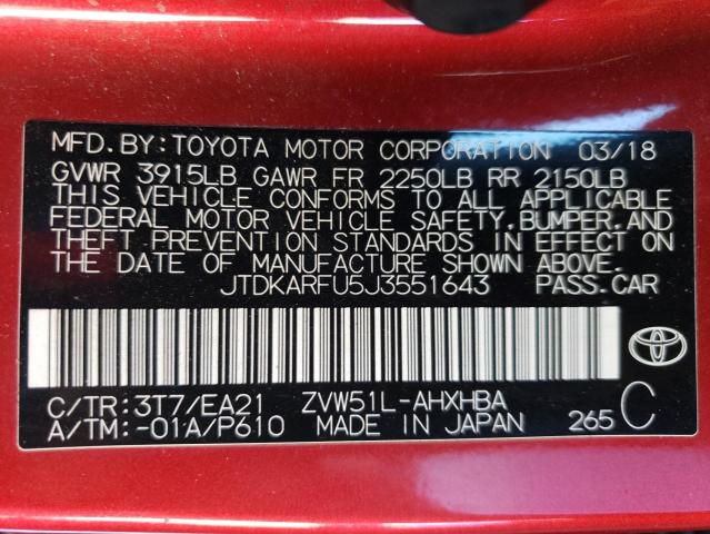 Photo 12 VIN: JTDKARFU5J3551643 - TOYOTA PRIUS 