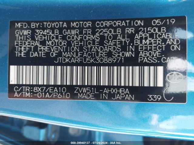 Photo 8 VIN: JTDKARFU5K3088971 - TOYOTA PRIUS 