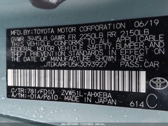 Photo 8 VIN: JTDKARFU5K3093927 - TOYOTA PRIUS 