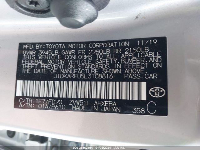 Photo 8 VIN: JTDKARFU5L3108816 - TOYOTA PRIUS 