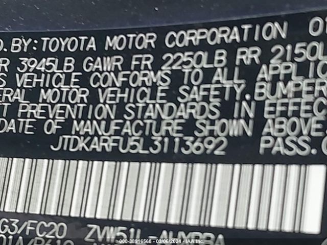 Photo 8 VIN: JTDKARFU5L3113692 - TOYOTA PRIUS 