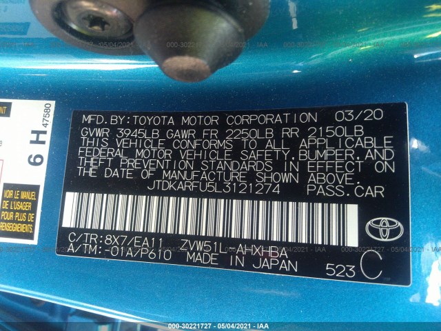 Photo 8 VIN: JTDKARFU5L3121274 - TOYOTA PRIUS 