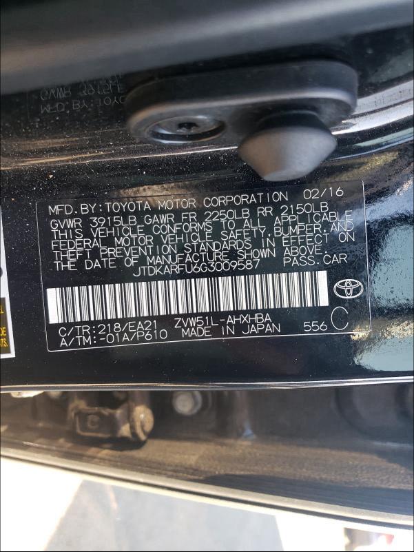 Photo 9 VIN: JTDKARFU6G3009587 - TOYOTA PRIUS 