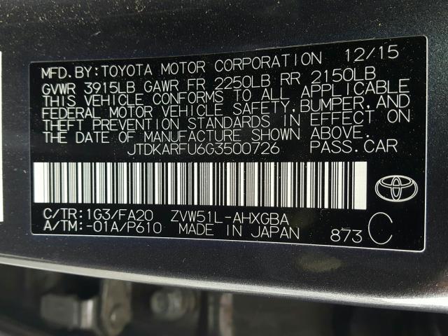 Photo 9 VIN: JTDKARFU6G3500726 - TOYOTA PRIUS 