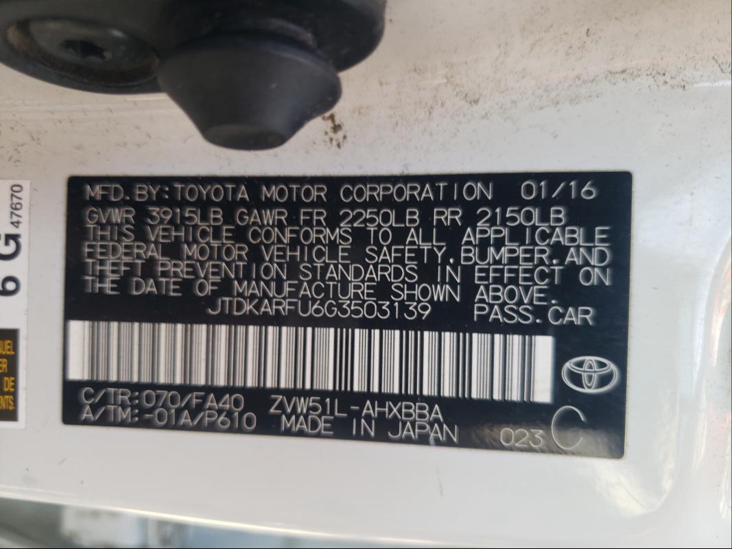 Photo 9 VIN: JTDKARFU6G3503139 - TOYOTA PRIUS 