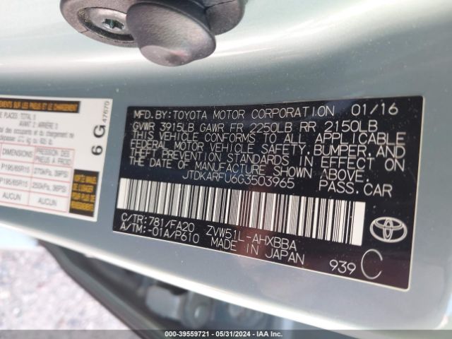 Photo 8 VIN: JTDKARFU6G3503965 - TOYOTA PRIUS 