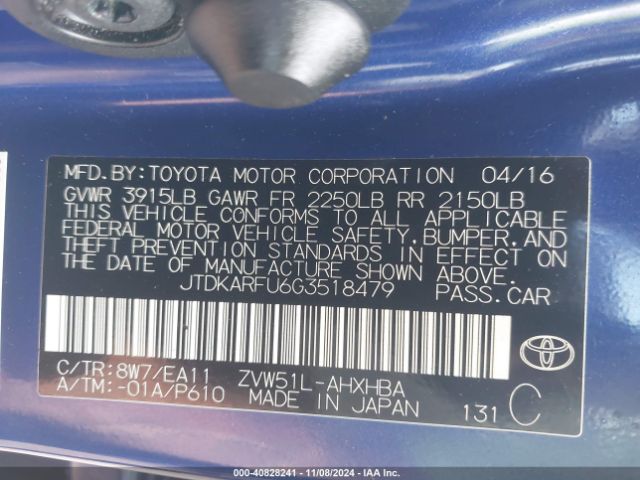 Photo 8 VIN: JTDKARFU6G3518479 - TOYOTA PRIUS 