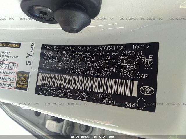 Photo 8 VIN: JTDKARFU6H3053820 - TOYOTA PRIUS 