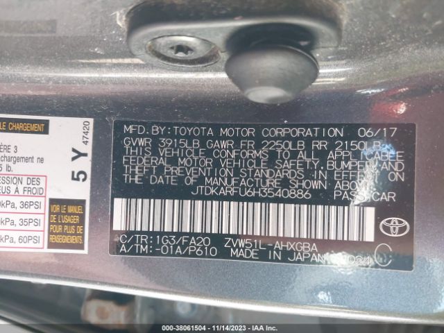 Photo 8 VIN: JTDKARFU6H3540886 - TOYOTA PRIUS 