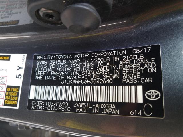 Photo 9 VIN: JTDKARFU6H3542640 - TOYOTA PRIUS 