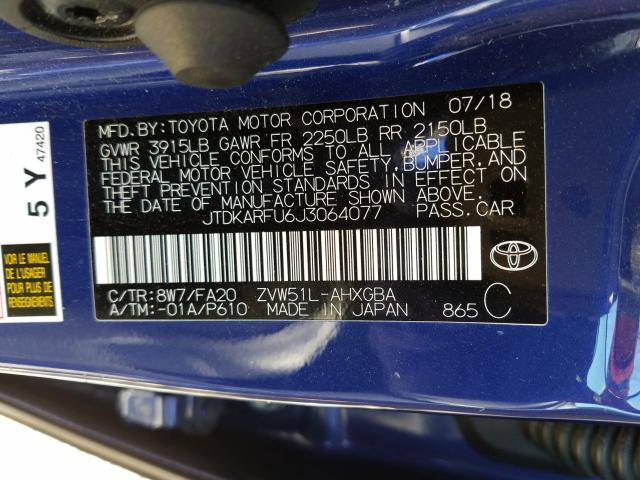 Photo 9 VIN: JTDKARFU6J3064077 - TOYOTA PRIUS 