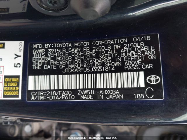 Photo 8 VIN: JTDKARFU6J3551814 - TOYOTA PRIUS 