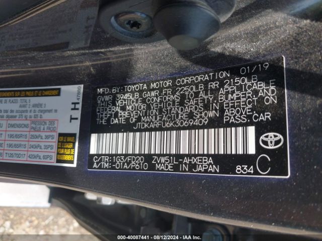 Photo 8 VIN: JTDKARFU6K3069409 - TOYOTA PRIUS 