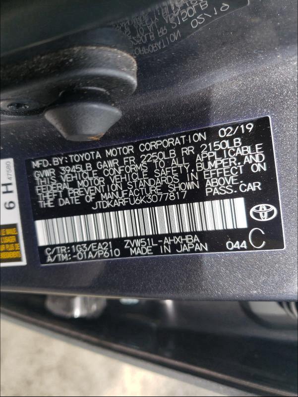 Photo 9 VIN: JTDKARFU6K3077817 - TOYOTA PRIUS 