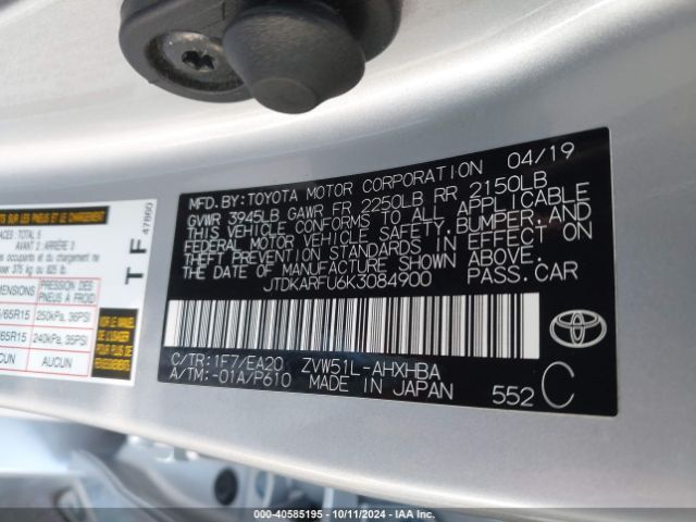 Photo 8 VIN: JTDKARFU6K3084900 - TOYOTA PRIUS 