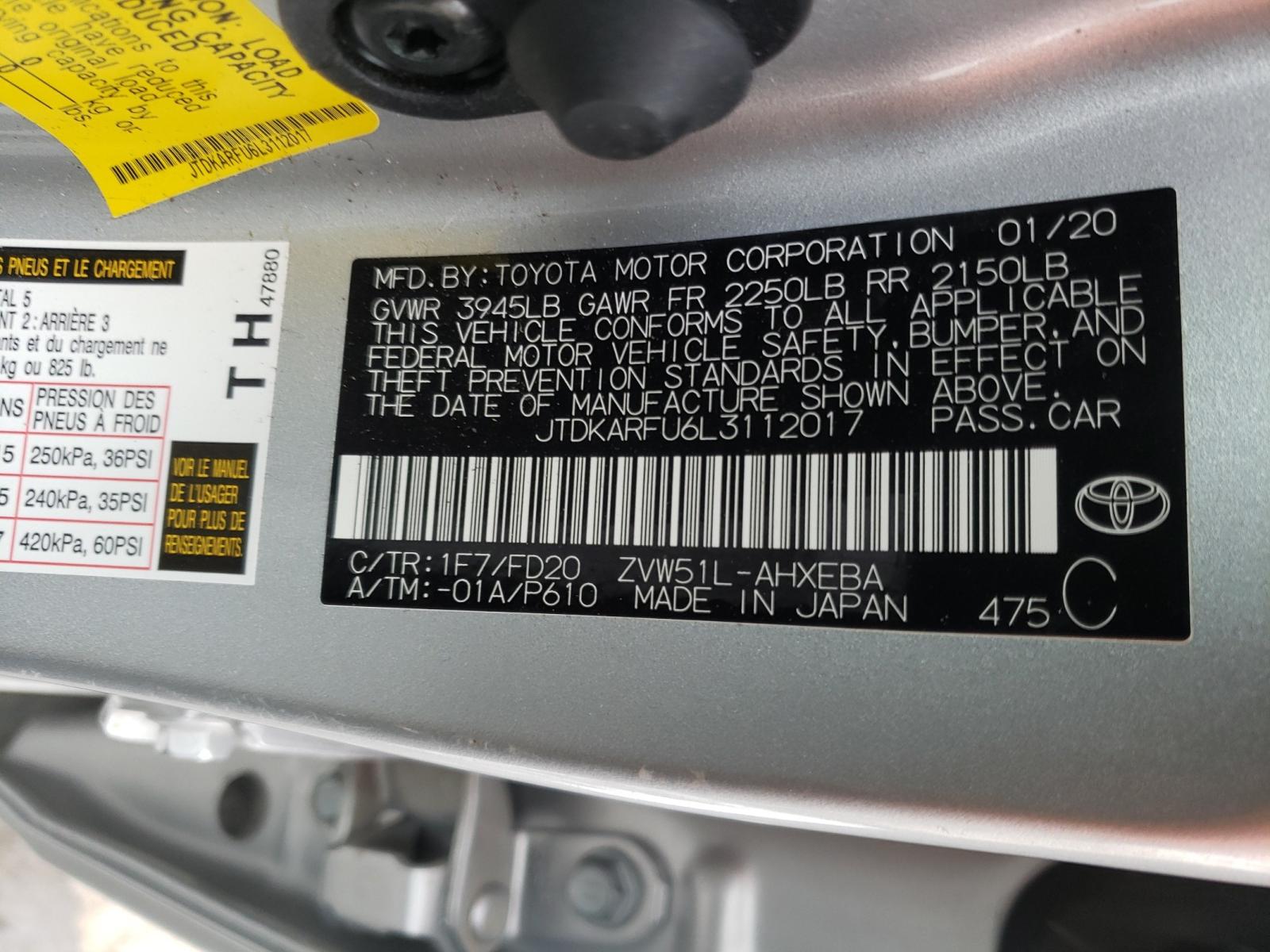 Photo 9 VIN: JTDKARFU6L3112017 - TOYOTA PRIUS L 