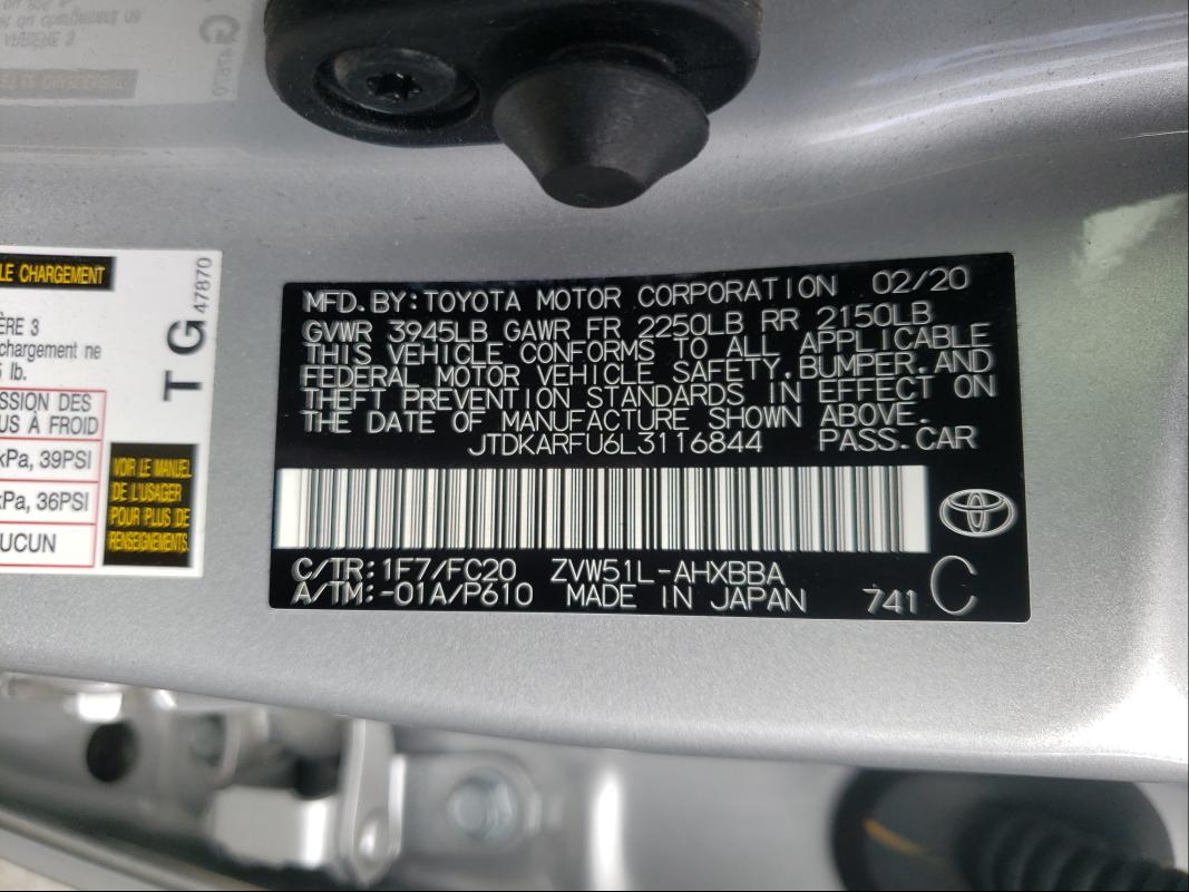 Photo 9 VIN: JTDKARFU6L3116844 - TOYOTA PRIUS L 