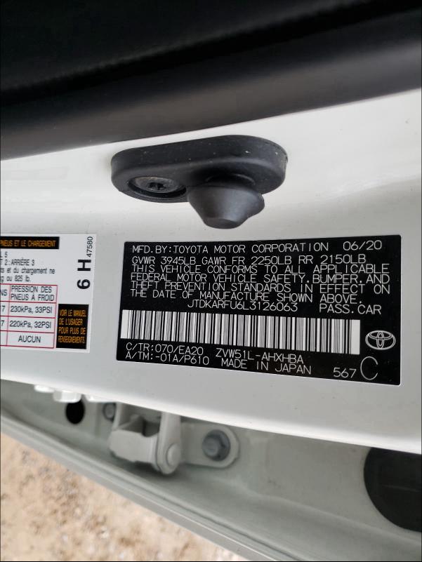 Photo 9 VIN: JTDKARFU6L3126063 - TOYOTA PRIUS 