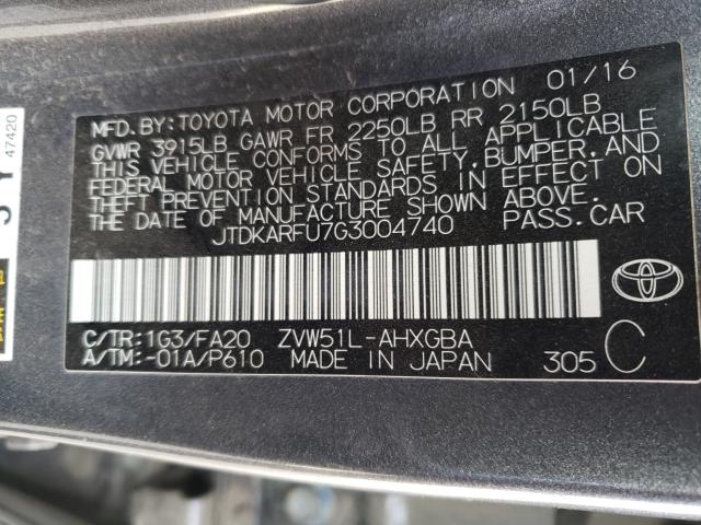 Photo 9 VIN: JTDKARFU7G3004740 - TOYOTA PRIUS 