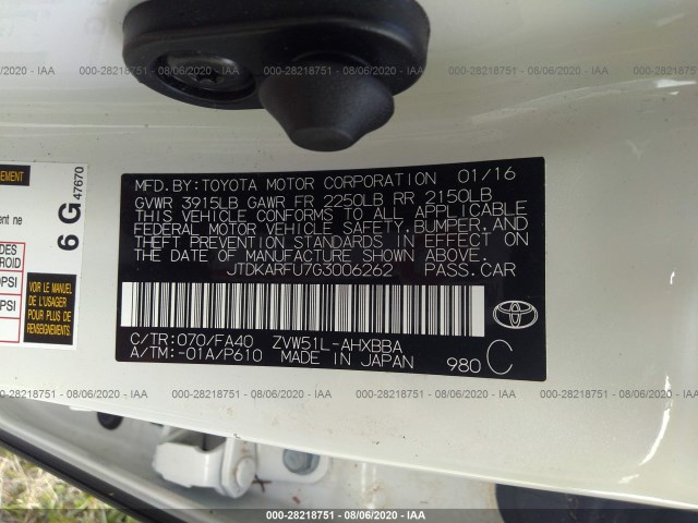 Photo 8 VIN: JTDKARFU7G3006262 - TOYOTA PRIUS 