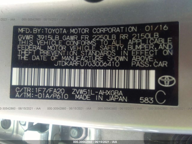 Photo 8 VIN: JTDKARFU7G3006410 - TOYOTA PRIUS 