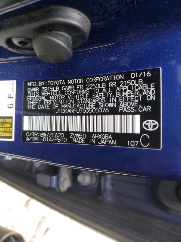 Photo 9 VIN: JTDKARFU7G3505076 - TOYOTA PRIUS 