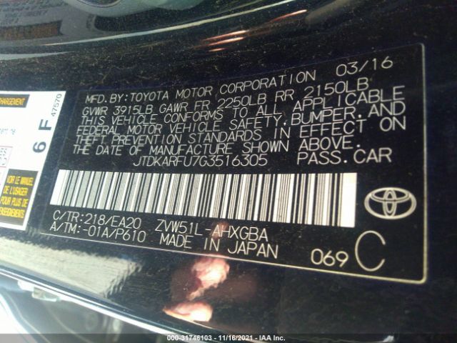 Photo 8 VIN: JTDKARFU7G3516305 - TOYOTA PRIUS 