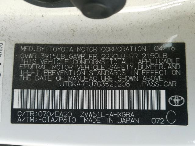 Photo 9 VIN: JTDKARFU7G3520208 - TOYOTA PRIUS 