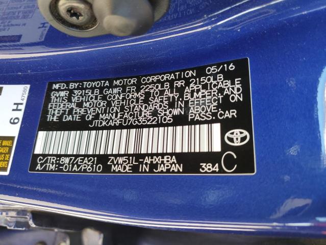 Photo 12 VIN: JTDKARFU7G3522105 - TOYOTA PRIUS 