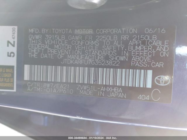 Photo 8 VIN: JTDKARFU7G3523822 - TOYOTA PRIUS 